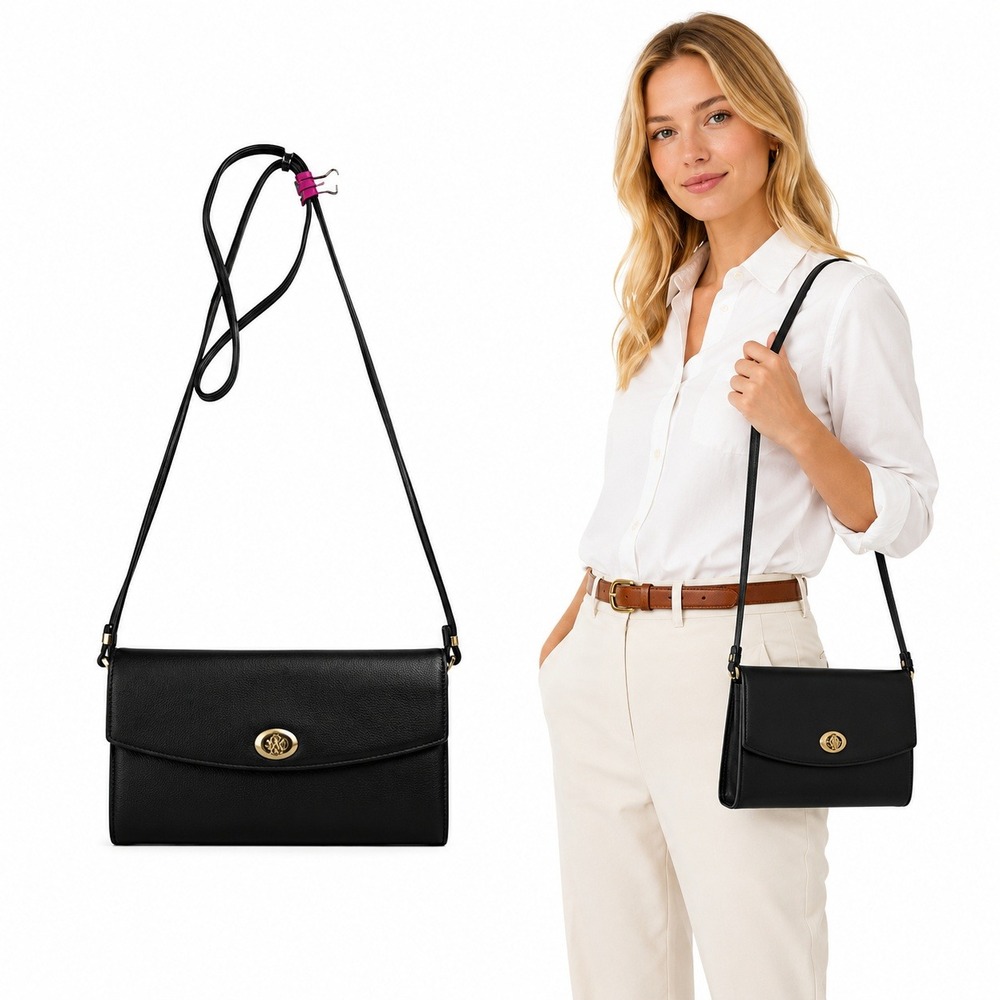 Hexagona‎ Paris Handbag Womens Black Leather Removable Strap Old Money Classic